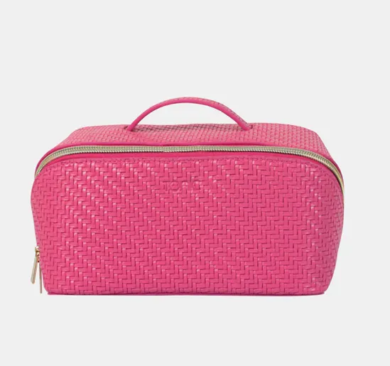 Raspberry Herringbone Beauty Bag-Medium