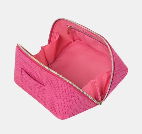 Raspberry Herringbone Beauty Bag-Medium