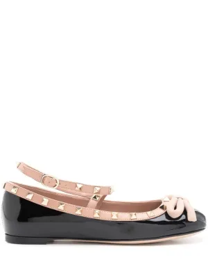 Rockstud bow-detailing ballerina shoes