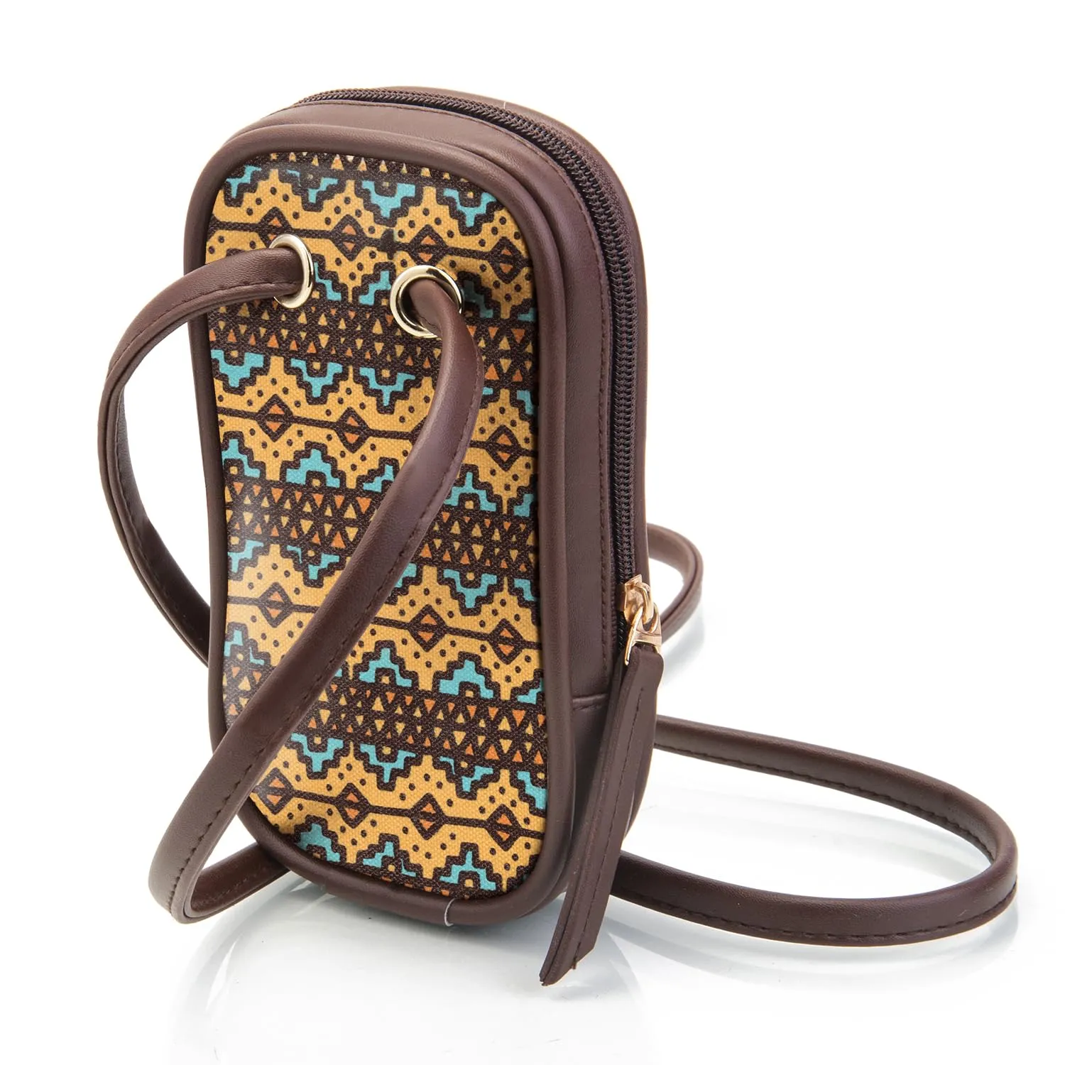 SACCI MUCCI Phone Pouch, Mobile Bag, Women's Wallet Sling Crossbody Bag for Mobile Cell Phone, Crossbody Phone Bag -EthnicTraditional Print (Brown)