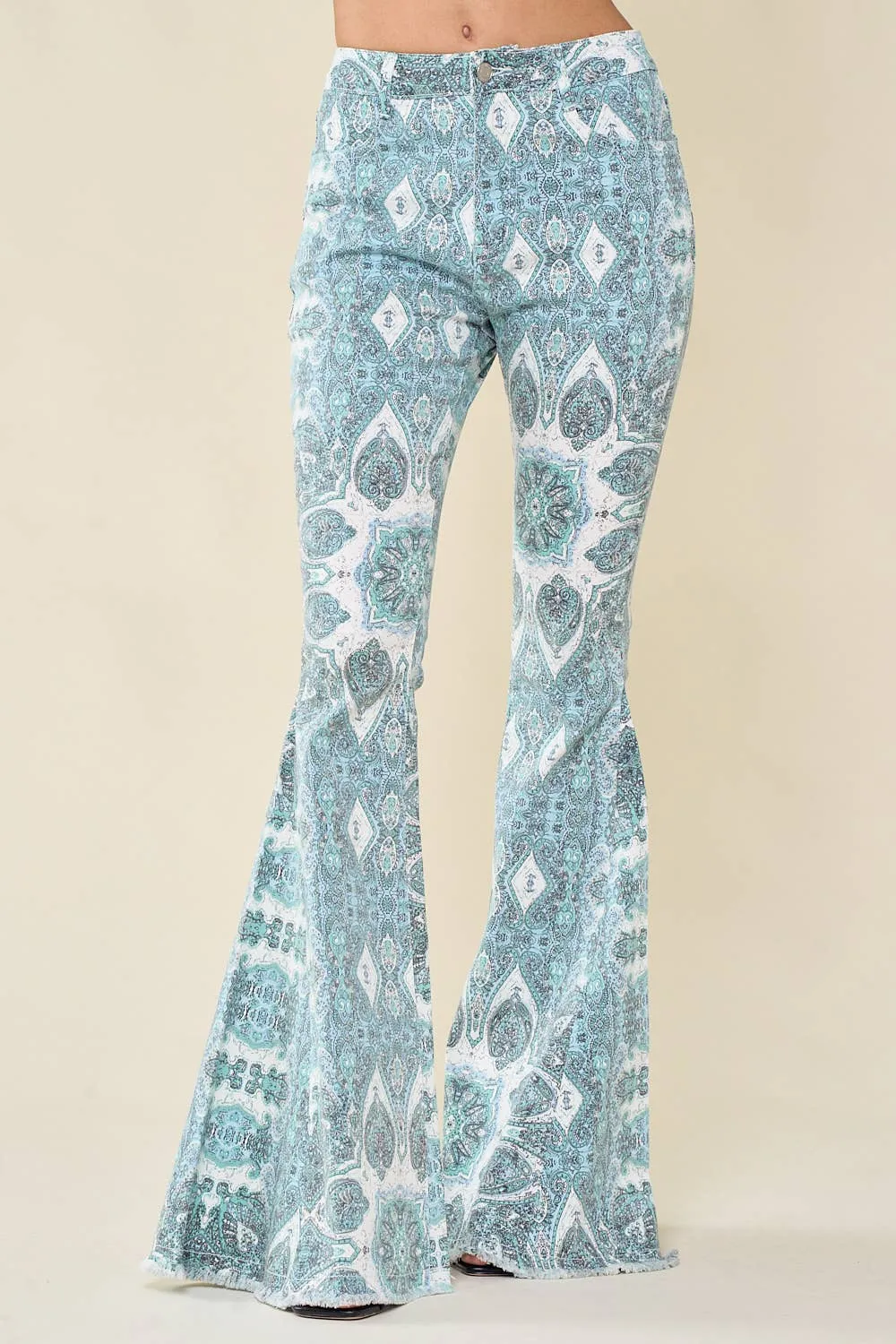 Saints & Hearts AQUA WESTERN PAISLEY PRINT FLARE JEANS