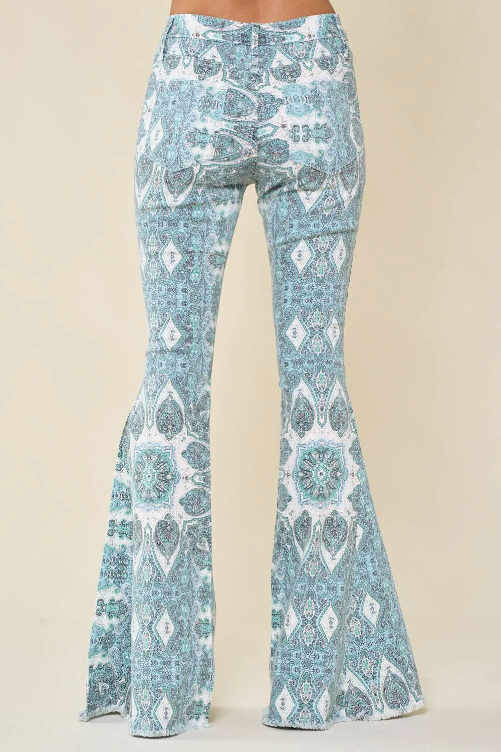 Saints & Hearts AQUA WESTERN PAISLEY PRINT FLARE JEANS