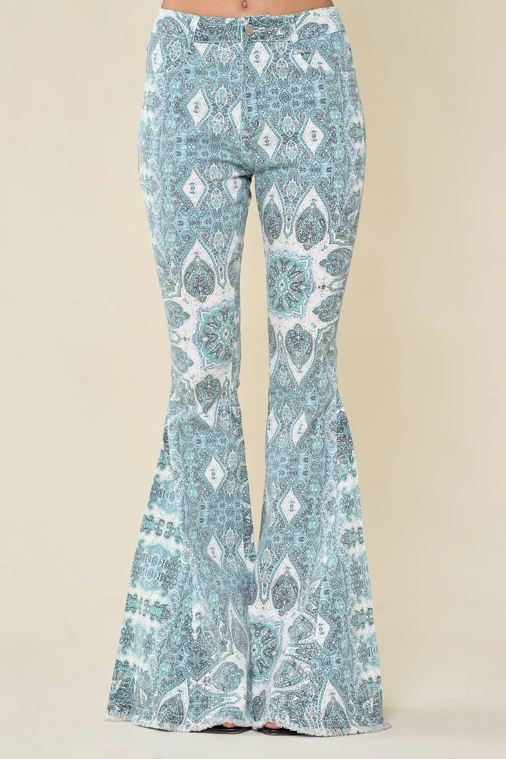 Saints & Hearts AQUA WESTERN PAISLEY PRINT FLARE JEANS