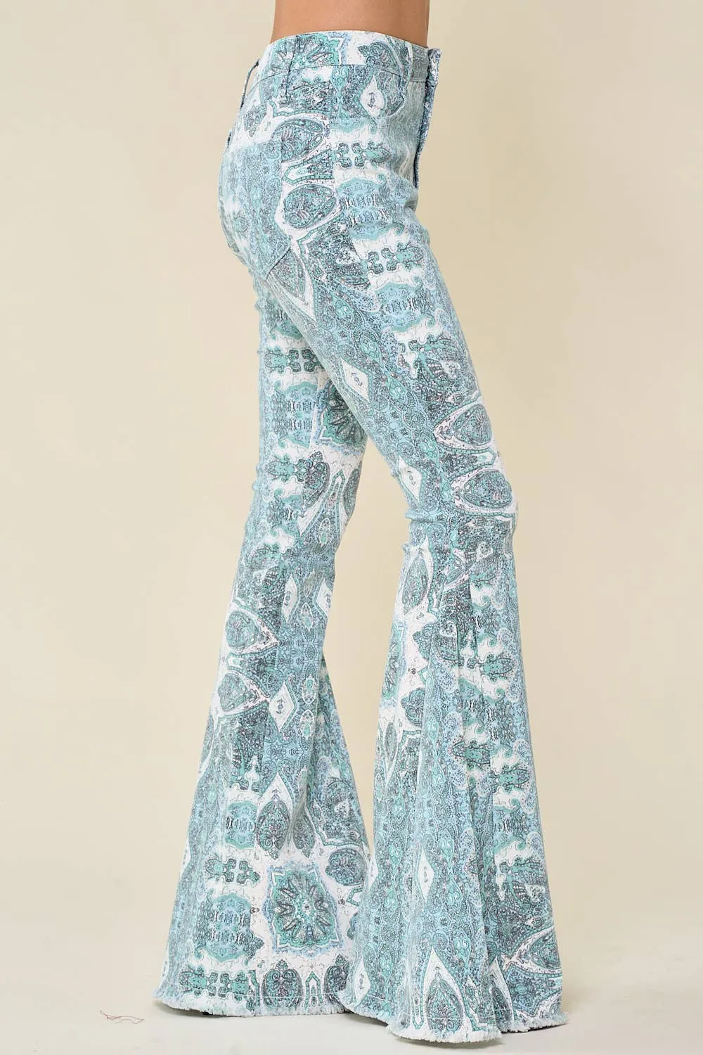 Saints & Hearts AQUA WESTERN PAISLEY PRINT FLARE JEANS