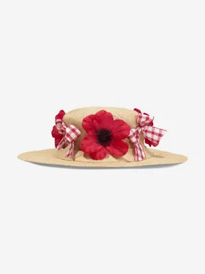 Selini Action Girls Poppy And Bows Straw Hat in Beige