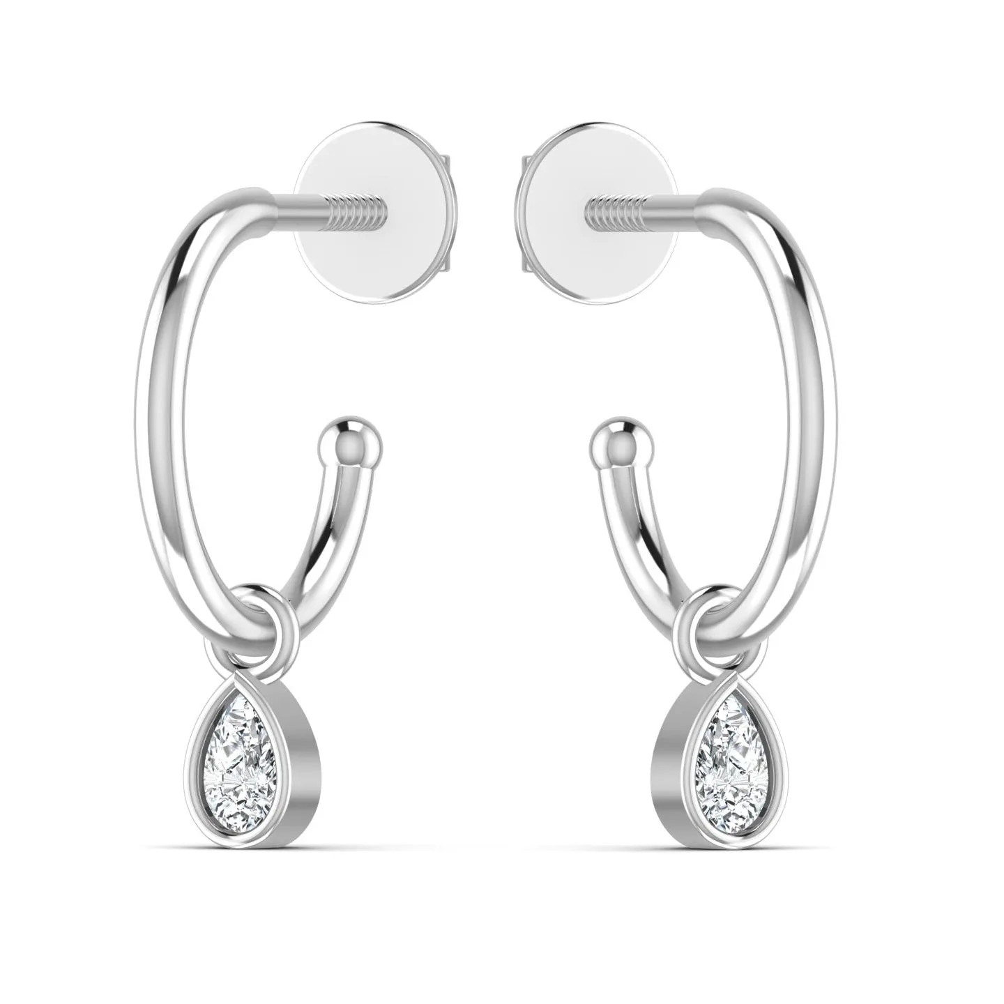 Silver Pear Huggie Half Hoop Earrings