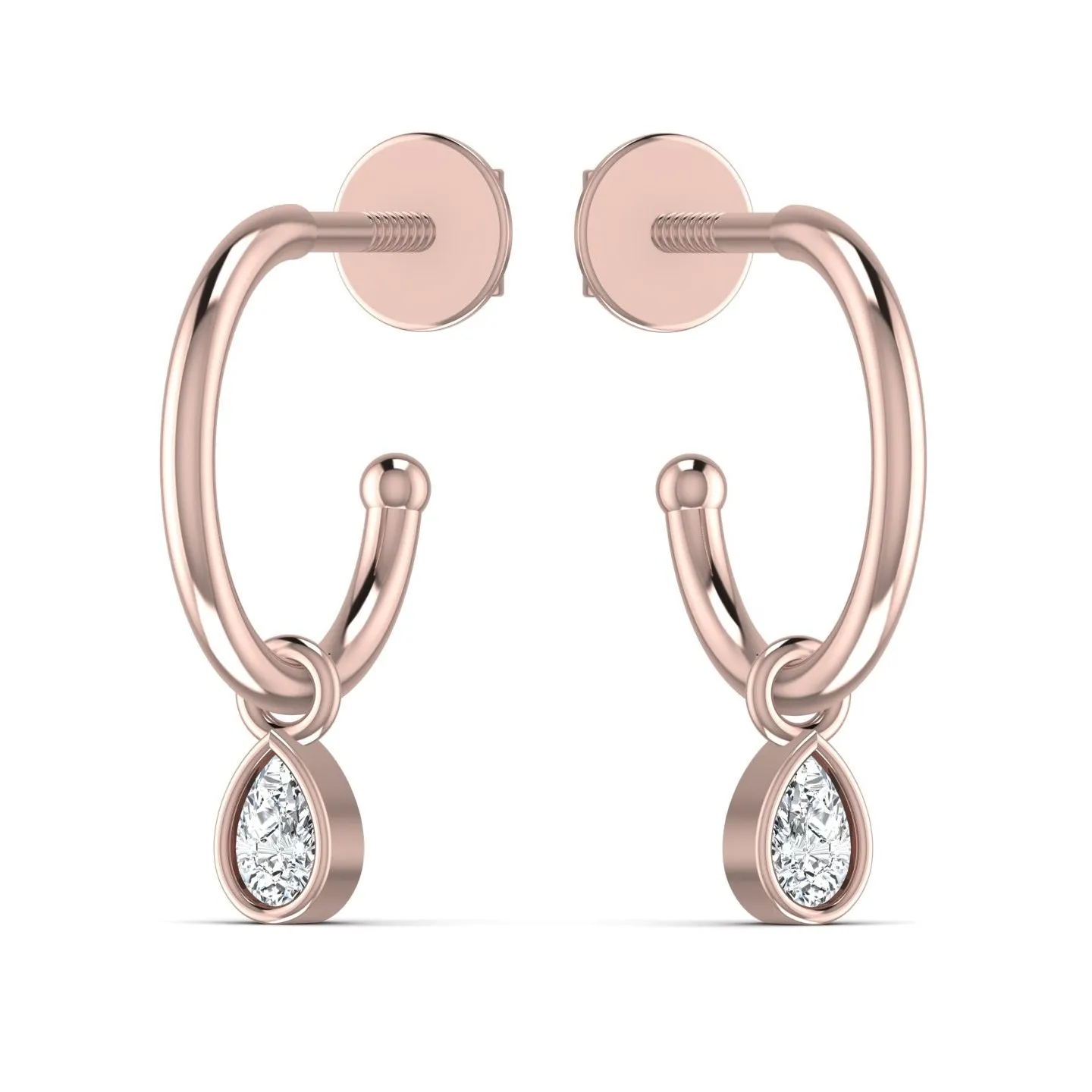 Silver Pear Huggie Half Hoop Earrings