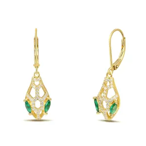 Snake with Marquise Green Zircon Hollow Silver Hoop Earrings for Women