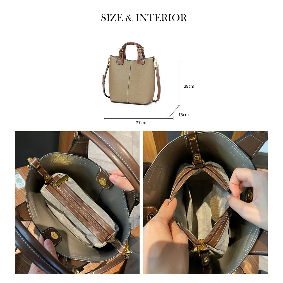 Top Grain Leather Top Handle Bucket Bag