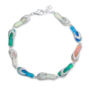 Tropical Beach Multi-Color Flip Flop Strand Bracelet with Created Opal in Silver