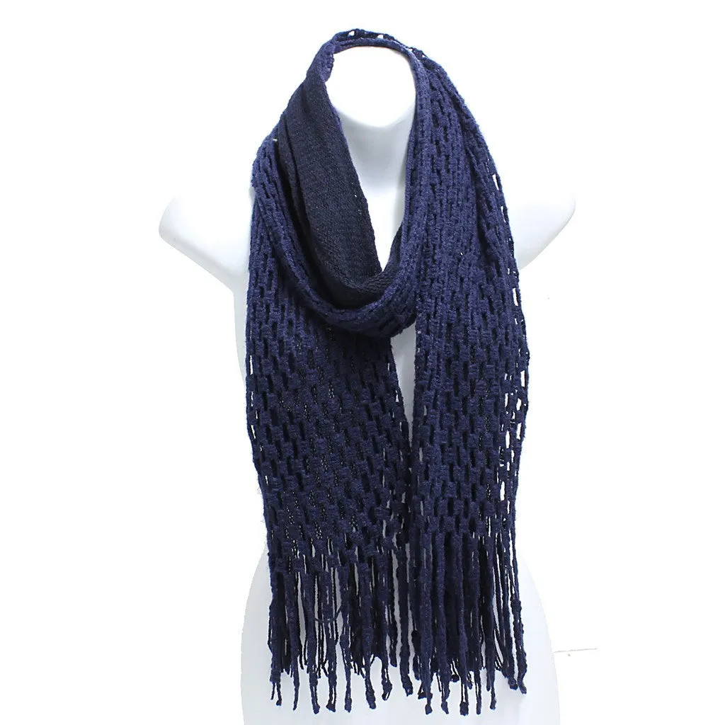 Winter Knit Checker Oblong Scarf Fringe