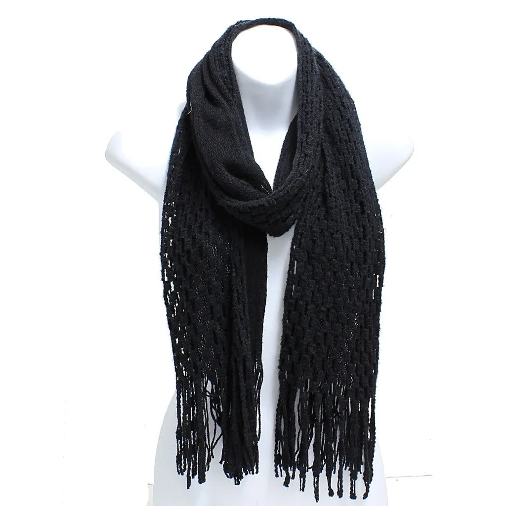 Winter Knit Checker Oblong Scarf Fringe