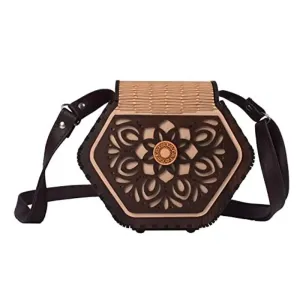 Women's Handcrafted Wooden Light Weight Unique Purse Handbag By DEAFCO (PURSE 537)