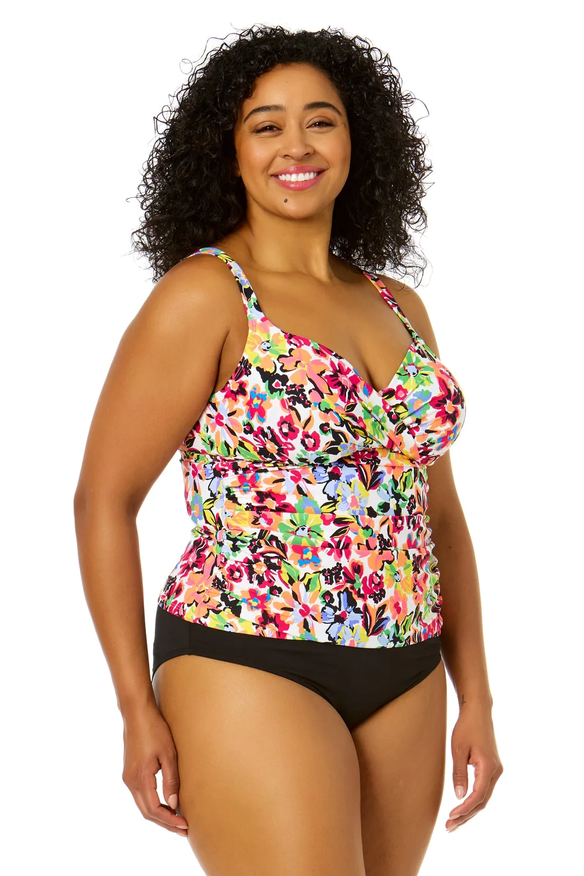 Women's Plus Size Sun Blossom Twist Front Underwire Tankini Swim Top