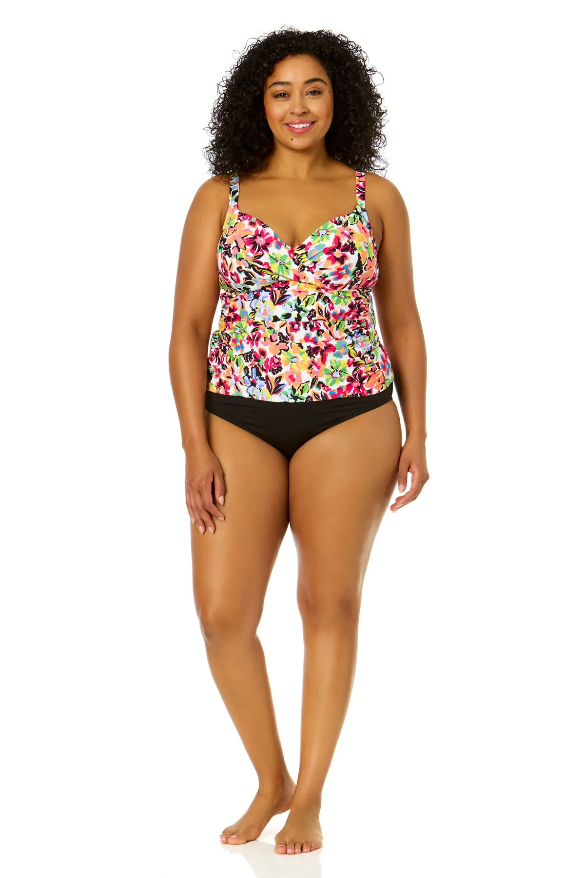 Women's Plus Size Sun Blossom Twist Front Underwire Tankini Swim Top