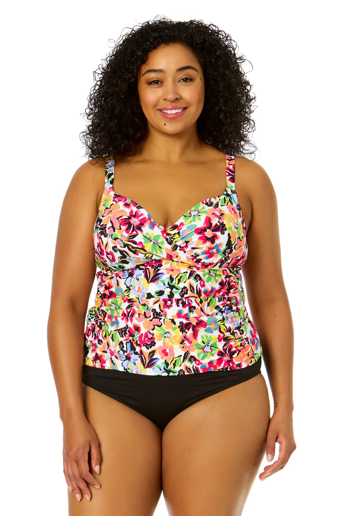 Women's Plus Size Sun Blossom Twist Front Underwire Tankini Swim Top