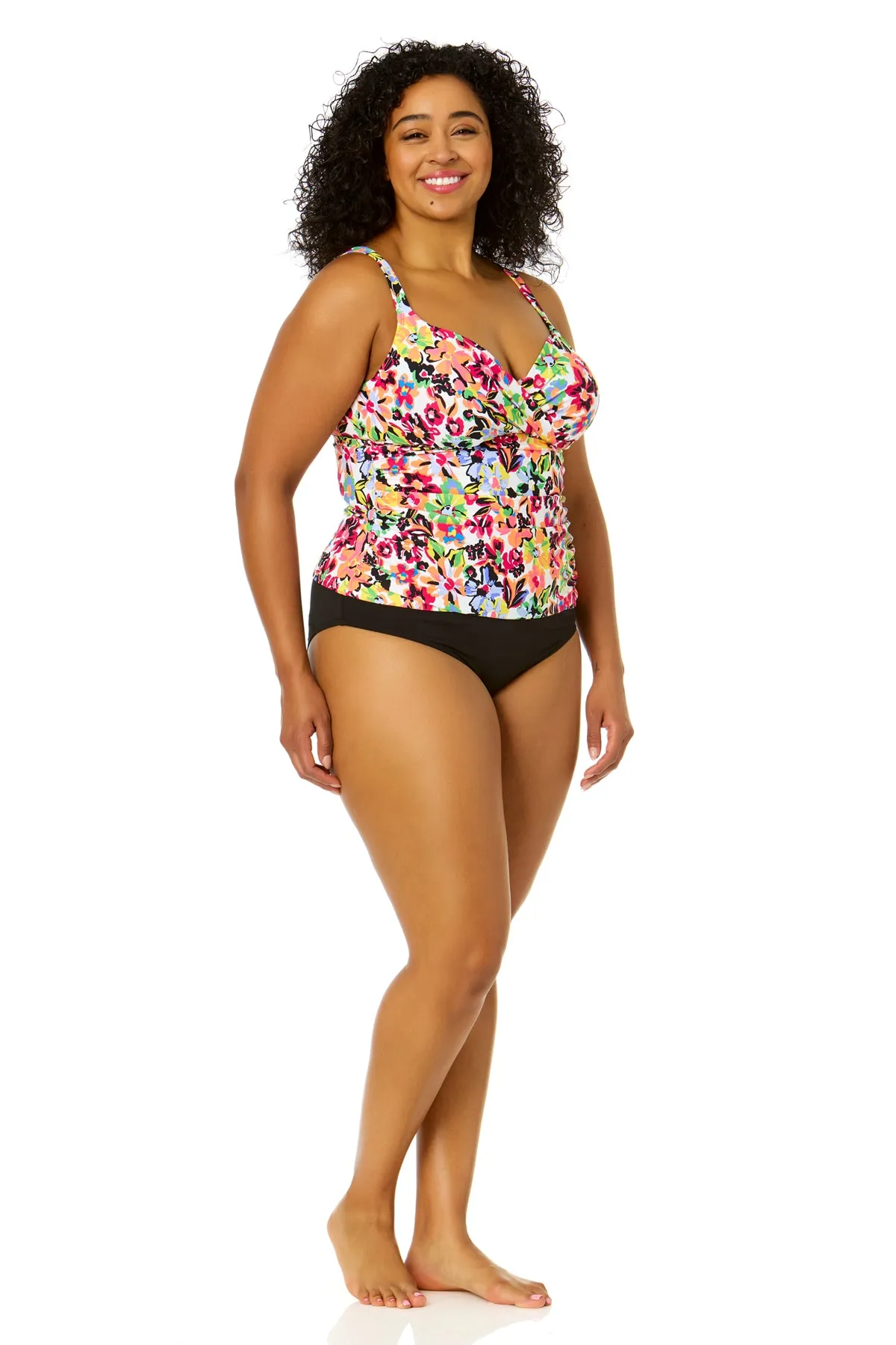 Women's Plus Size Sun Blossom Twist Front Underwire Tankini Swim Top