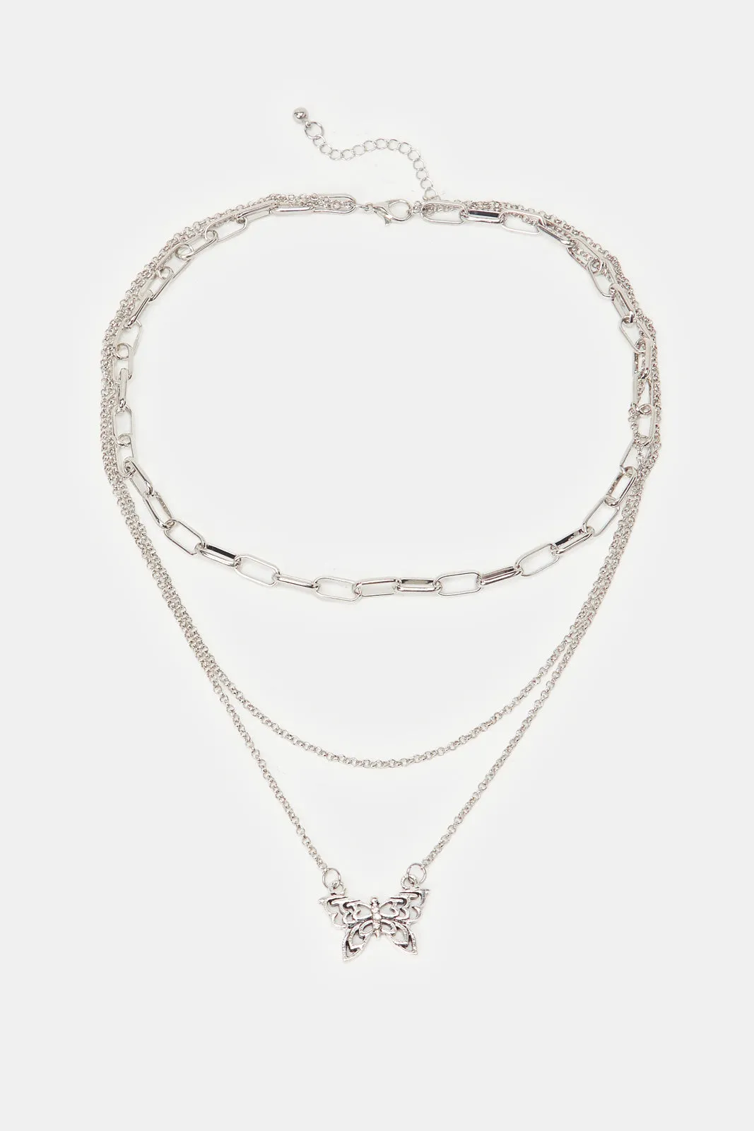 Women's Silver Embellished Layered Necklace